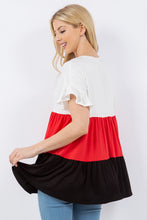 Load image into Gallery viewer, Celeste Full Size Color Block Ruffled Short Sleeve Top