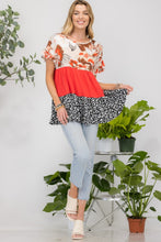 Load image into Gallery viewer, Celeste Full Size Printed Color Block Ruffled Short Sleeve Top