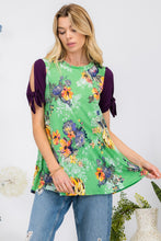 Load image into Gallery viewer, Celeste Full Size Open Tie Sleeve Round Neck Floral Blouse