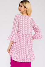 Load image into Gallery viewer, Celeste Full Size Houndstooth Flounce Sleeve High-Low Top