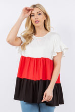 Load image into Gallery viewer, Celeste Full Size Color Block Ruffled Short Sleeve Top