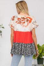 Load image into Gallery viewer, Celeste Full Size Printed Color Block Ruffled Short Sleeve Top