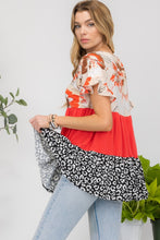 Load image into Gallery viewer, Celeste Full Size Printed Color Block Ruffled Short Sleeve Top