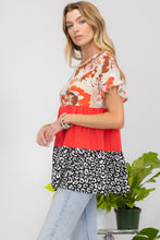 Load image into Gallery viewer, Celeste Full Size Printed Color Block Ruffled Short Sleeve Top