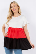 Load image into Gallery viewer, Celeste Full Size Color Block Ruffled Short Sleeve Top