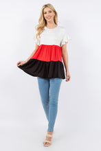 Load image into Gallery viewer, Celeste Full Size Color Block Ruffled Short Sleeve Top