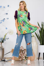 Load image into Gallery viewer, Celeste Full Size Open Tie Sleeve Round Neck Floral Blouse