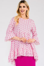 Load image into Gallery viewer, Celeste Full Size Houndstooth Flounce Sleeve High-Low Top