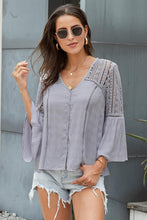 Load image into Gallery viewer, Flare Sleeve Spliced Lace V-Neck Shirt
