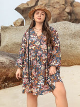 Load image into Gallery viewer, Plus Size Printed V-Neck Balloon Sleeve Mini Dress