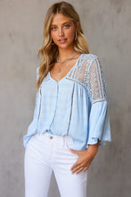 Load image into Gallery viewer, Flare Sleeve Spliced Lace V-Neck Shirt