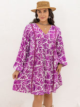 Load image into Gallery viewer, Plus Size Printed V-Neck Balloon Sleeve Mini Dress