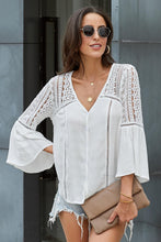 Load image into Gallery viewer, Flare Sleeve Spliced Lace V-Neck Shirt