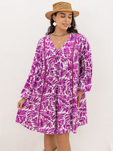 Load image into Gallery viewer, Plus Size Printed V-Neck Balloon Sleeve Mini Dress