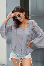 Load image into Gallery viewer, Flare Sleeve Spliced Lace V-Neck Shirt