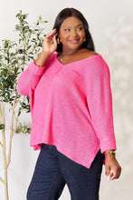 Load image into Gallery viewer, Zenana Full Size Round Neck High-Low Slit Knit Top