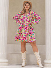 Load image into Gallery viewer, Plus Size Printed V-Neck Balloon Sleeve Mini Dress