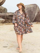 Load image into Gallery viewer, Plus Size Printed V-Neck Balloon Sleeve Mini Dress