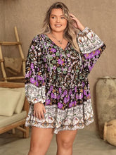 Load image into Gallery viewer, Plus Size Printed Tie Neck Mini Dress