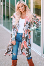 Load image into Gallery viewer, Stripe Detail Sleeve Floral Print Cardigan