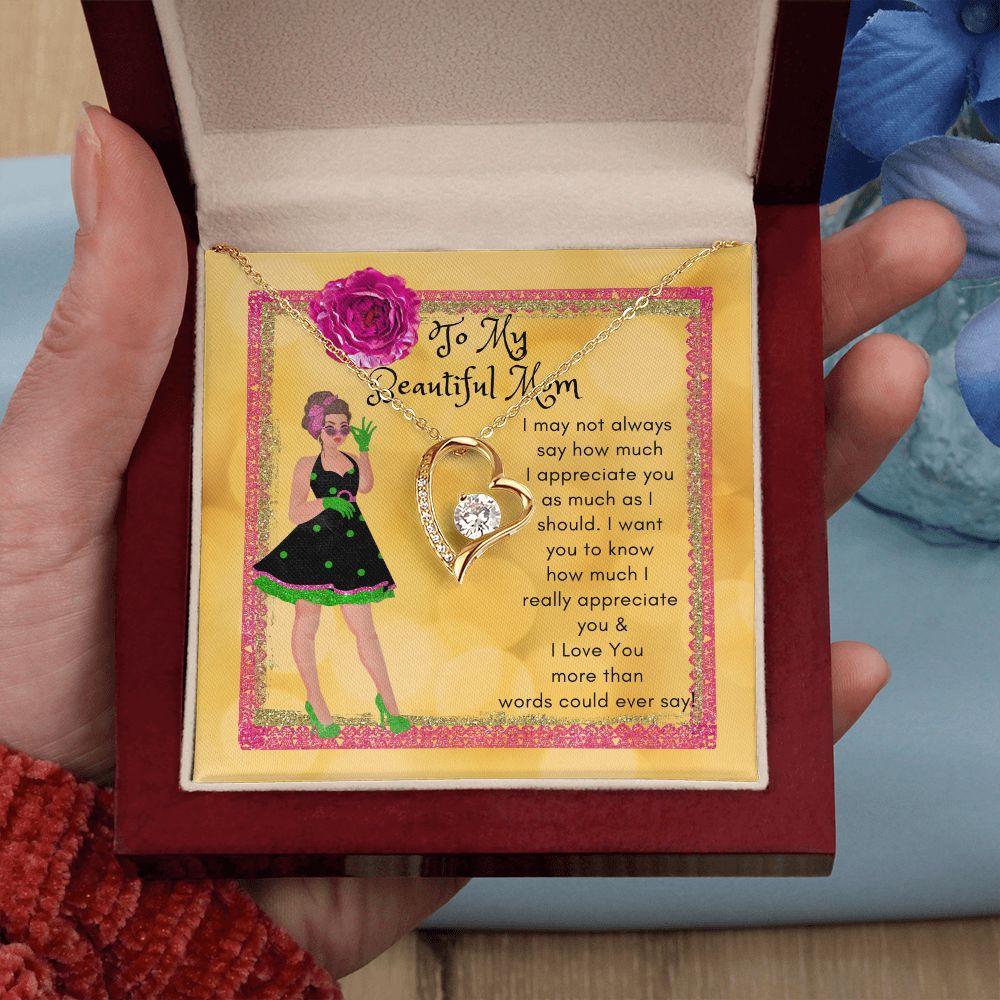To My Beautiful Mom Heart Necklace
