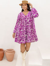Load image into Gallery viewer, Plus Size Printed V-Neck Balloon Sleeve Mini Dress