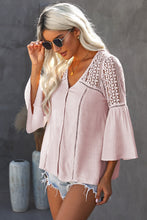 Load image into Gallery viewer, Flare Sleeve Spliced Lace V-Neck Shirt