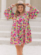 Load image into Gallery viewer, Plus Size Printed V-Neck Balloon Sleeve Mini Dress