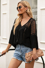 Load image into Gallery viewer, Flare Sleeve Spliced Lace V-Neck Shirt