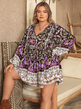 Load image into Gallery viewer, Plus Size Printed Tie Neck Mini Dress