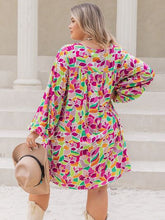 Load image into Gallery viewer, Plus Size Printed V-Neck Balloon Sleeve Mini Dress