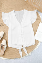 Load image into Gallery viewer, V-Neck Tie Hem Flutter Sleeve Blouse