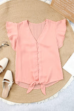 Load image into Gallery viewer, V-Neck Tie Hem Flutter Sleeve Blouse