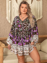 Load image into Gallery viewer, Plus Size Printed Tie Neck Mini Dress