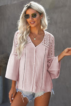 Load image into Gallery viewer, Flare Sleeve Spliced Lace V-Neck Shirt