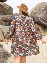 Load image into Gallery viewer, Plus Size Printed V-Neck Balloon Sleeve Mini Dress