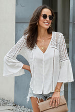 Load image into Gallery viewer, Flare Sleeve Spliced Lace V-Neck Shirt
