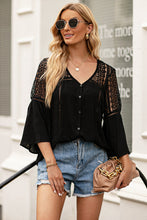 Load image into Gallery viewer, Flare Sleeve Spliced Lace V-Neck Shirt