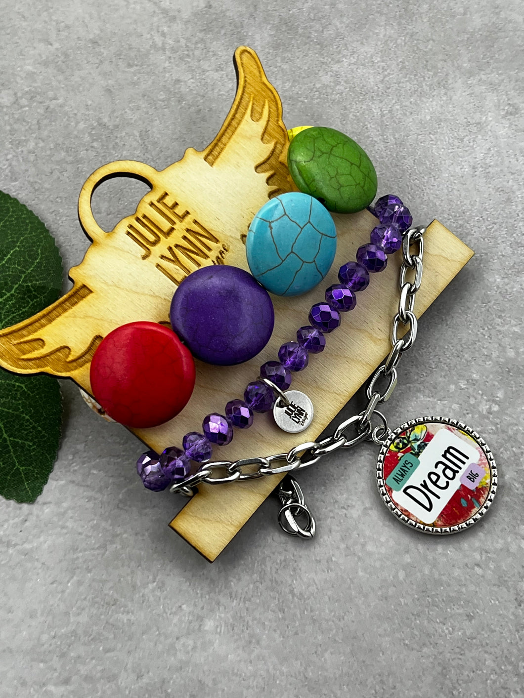 Colorful Bracelet Stack w/Always Dream Big Charm