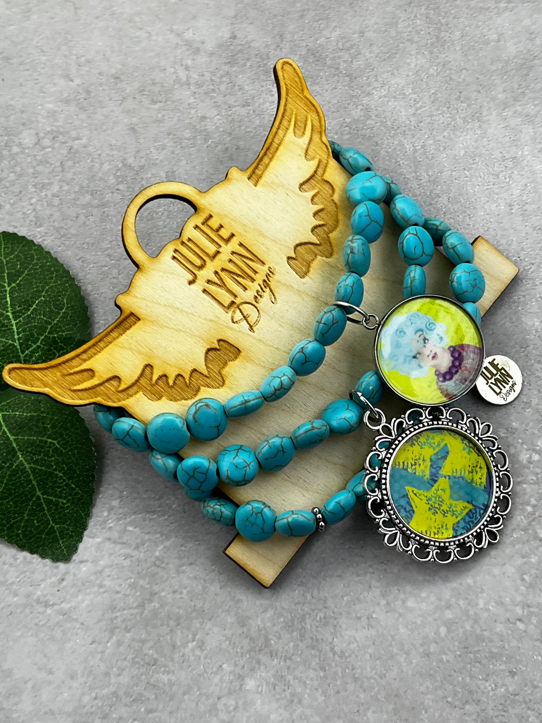 Turquoise Bracelet Stack w/Blue Chartreuse & Funky Lady Charm