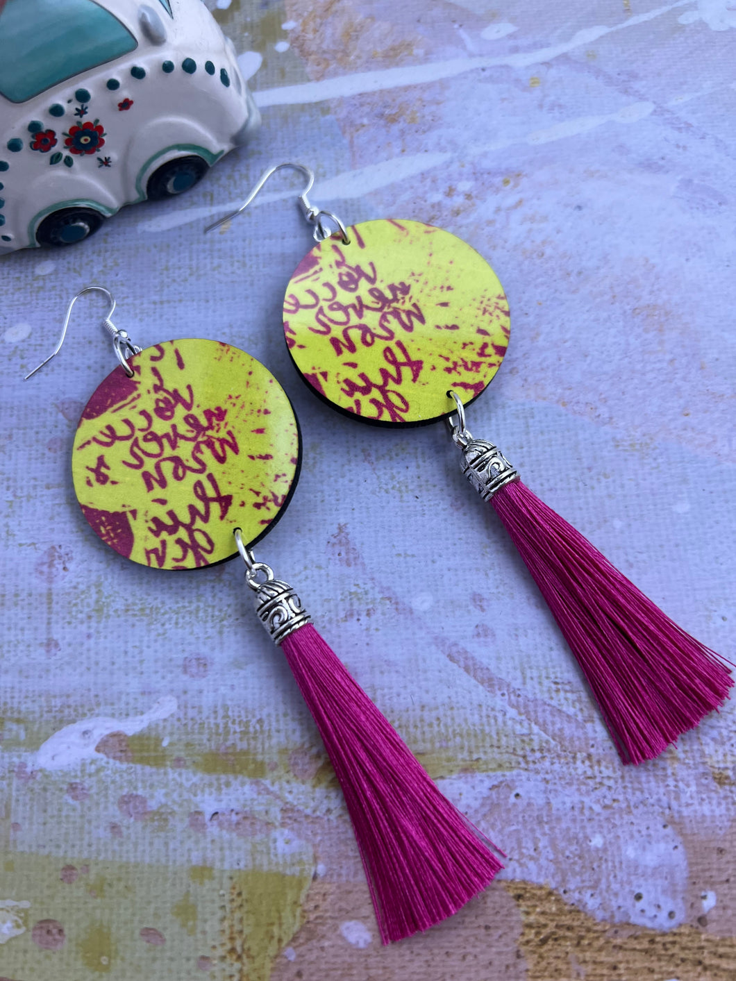 Hot Pink & Yellow Graffiti Earrings