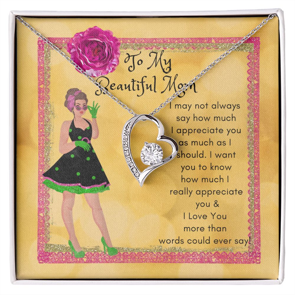 To My Beautiful Mom Heart Necklace