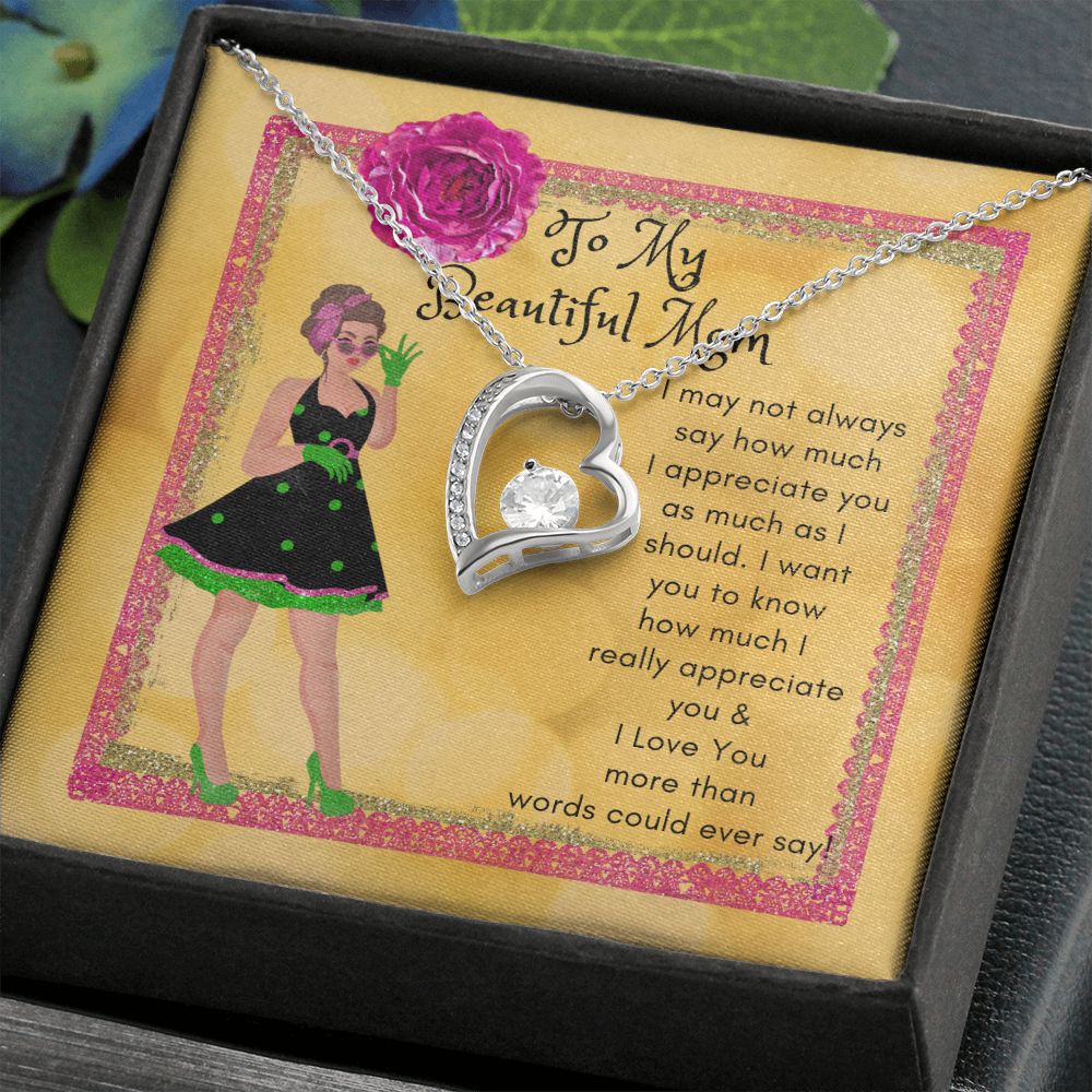 To My Beautiful Mom Heart Necklace