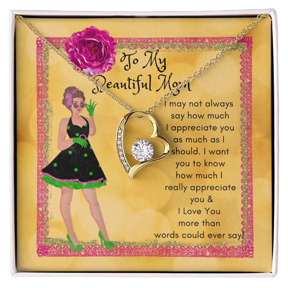 To My Beautiful Mom Heart Necklace
