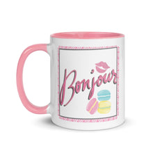 Load image into Gallery viewer, Bonjour Mug with Pink Color Inside
