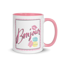 Load image into Gallery viewer, Bonjour Mug with Pink Color Inside
